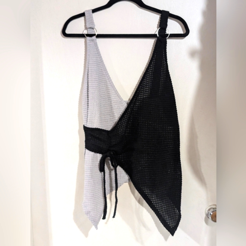 Grey & Black Knit Wrap Tank Top Plus